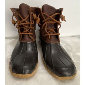 Sperry Waterproof Rubber Lace Up Duck Boots Brown and Black Size 9 Pre-Owned